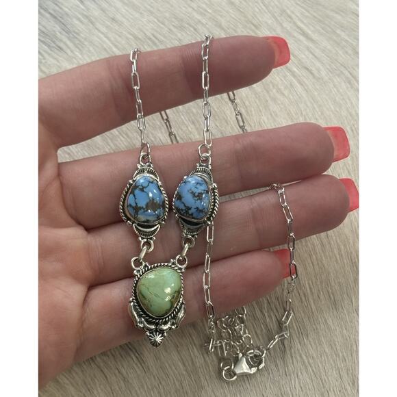 Southwest Jewelry - Sterling Silver Sonoran Gold Blue Golden Hills Turquoise Necklace Paperclip